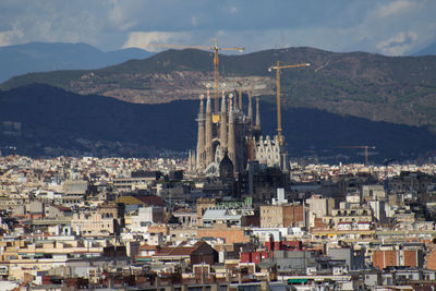 High angle view of city buildings