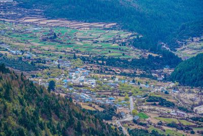 High angle view of agricultural landscape