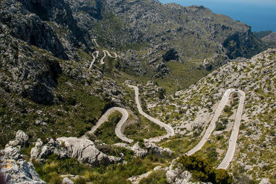 Aerial view of winding road