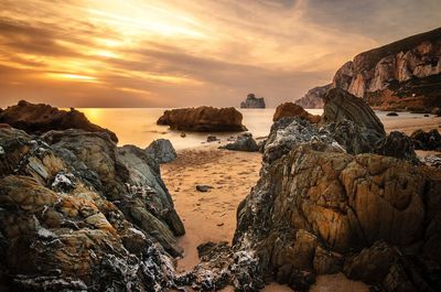 Scenic view of sea against sky during sunset