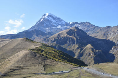 Scenic view of snowcapped mountains against sky