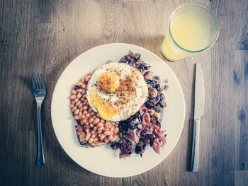 Directly above shot of breakfast served on table