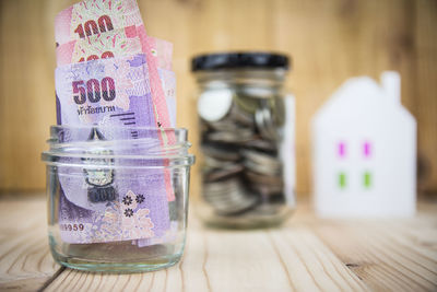 Close-up of jar on table