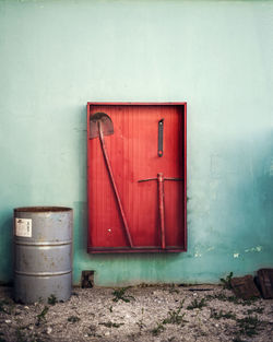 Closed door of abandoned building