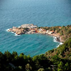 High angle view of sea and rocks