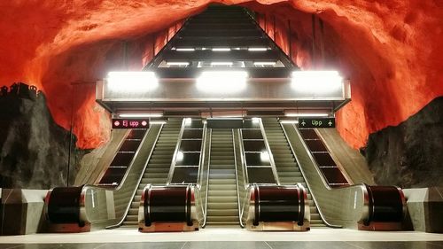 Illuminated escalators at solna centrum metro station