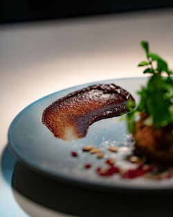 Close-up of dessert in plate on table