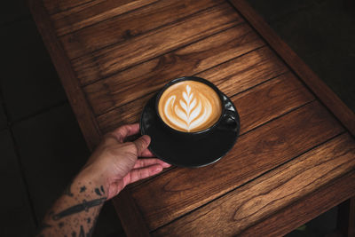 High angle view of coffee cup