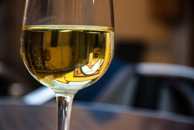 Close-up of wine glass on table