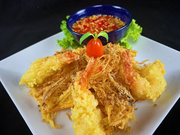 High angle view of breakfast served on plate