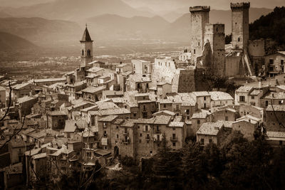 High angle view of townscape against sky