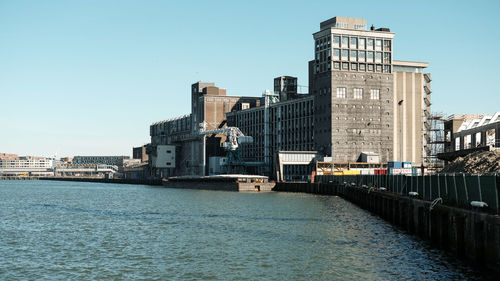 View of cityscape against clear sky