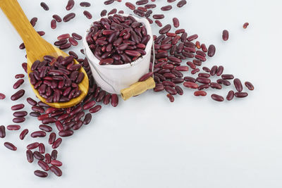 High angle view of food on table against white background