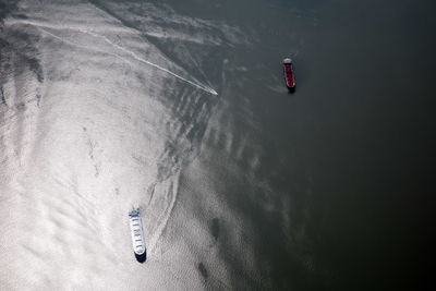 High angle view of man in water
