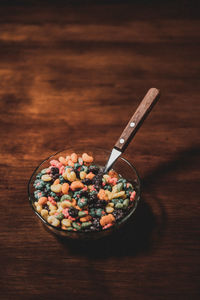High angle view of breakfast on table