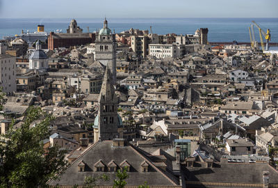 High angle view of buildings in city