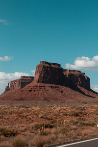 Rock formations on landscape against sky