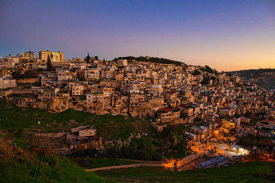 Jerusalem, israel. 9 january, 2019. old city. east quarter. muslim view at blue hour at sunset.