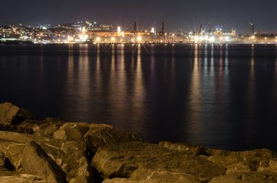 View of illuminated rocks at night