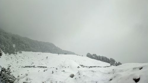 Scenic view of snow covered mountains against sky