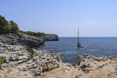 Scenic view of sea against clear sky