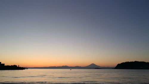 Scenic view of sea against clear sky during sunset