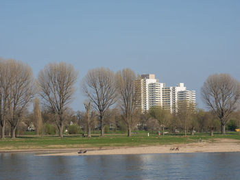 Scenic view of river by trees against clear sky