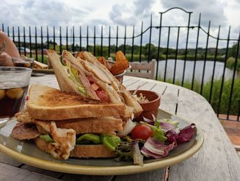 Close-up of breakfast served on table