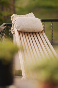 Close-up of rope tied on wooden table