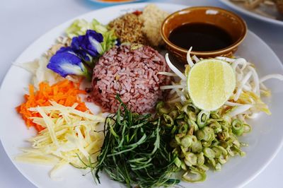 High angle view of meal served in plate