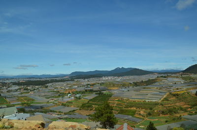 High angle view of agricultural field against sky