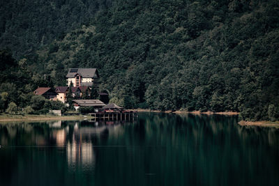 Summer panoramic view of cincis lake, hunedoara, romania