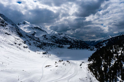 Scenic view of snowcapped mountains against sky