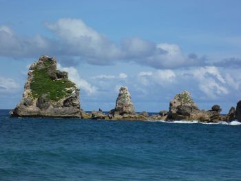 Scenic view of sea against cloudy sky