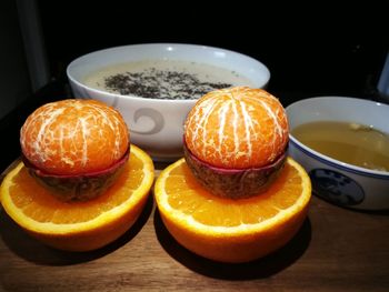 High angle view of orange on table