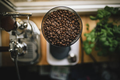 High angle view of coffee beans