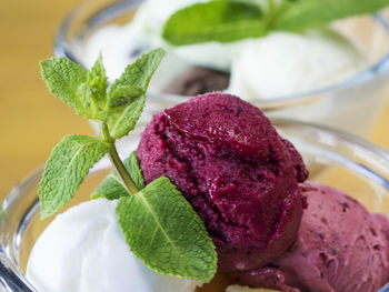 High angle view of ice cream in bowl