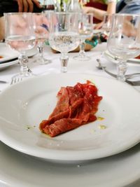 Close-up of meal served in plate on table