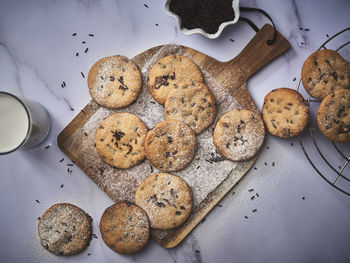 High angle view of cookies on table