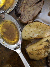 High angle view of food in plate