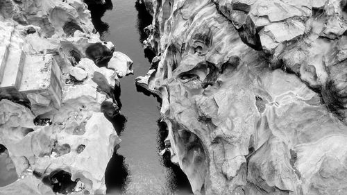 Close-up of ice crystals on rock