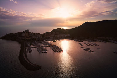 Aerial view of the town of talamone on the maremma coast of tuscany italy at sunset