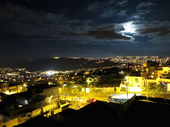 Aerial view of illuminated cityscape