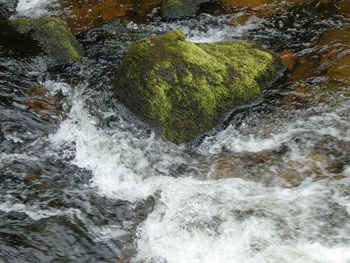 High angle view of river flowing through rocks