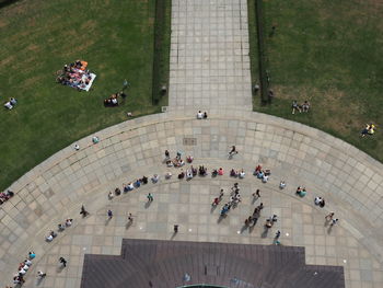 High angle view of people on footpath in park