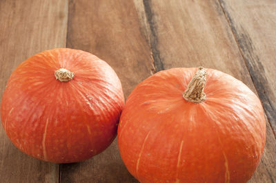 High angle view of pumpkins on table