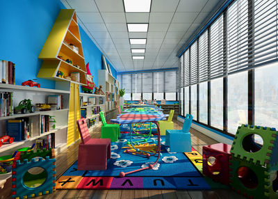 View of colorful toys in building