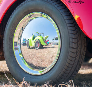 Close-up of tire track on field