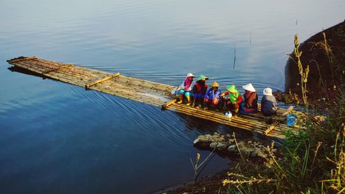 High angle view of people on boat