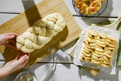 High angle view of food on table